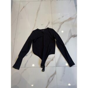 Love Streak Womens Ribbed Long Sleeve Bodysuit Black Crew Neck Large